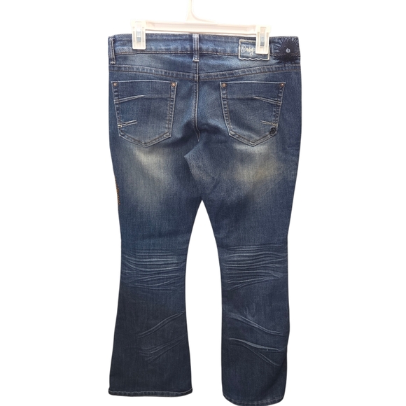 Indigo rein hippy flare bottom distressed stretch denim jeans 11/12 - Picture 2 of 8